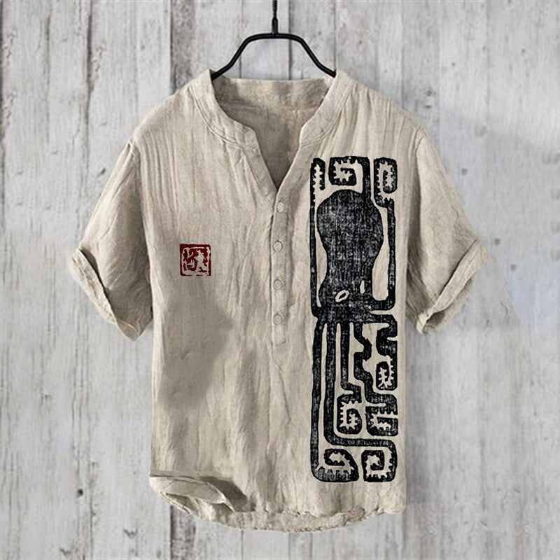 Men’s Retro Printed Short-Sleeve T-Shirt – Casual Loose-Fit Summer Top.