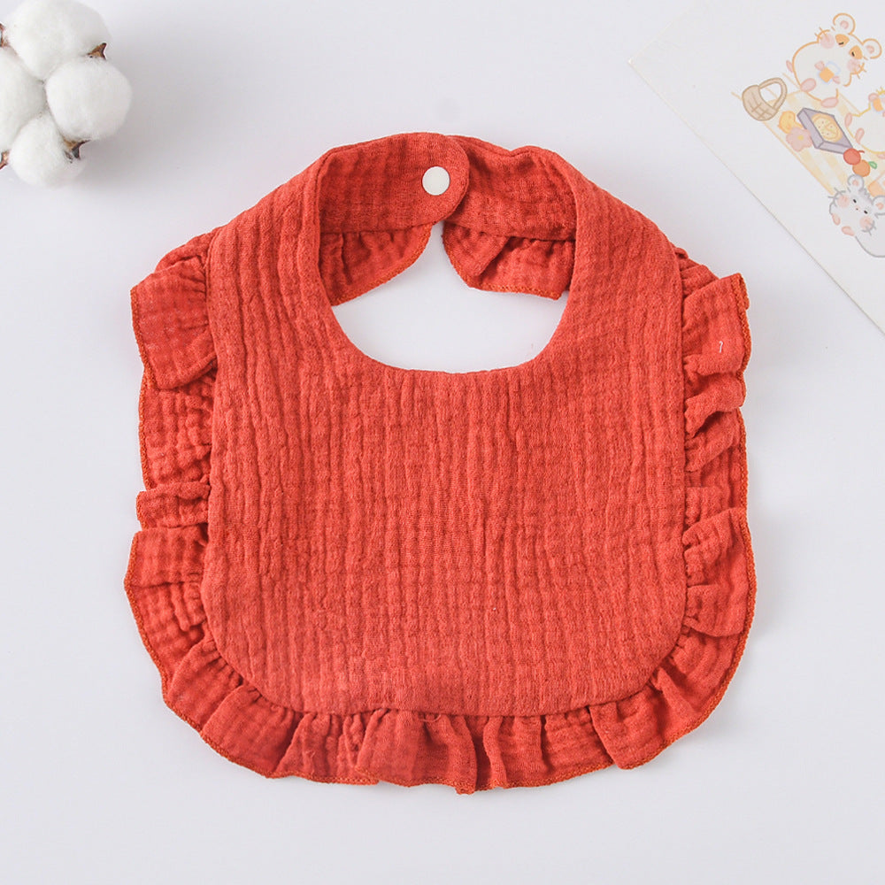 Baby Ruffled Cotton Bib – Printed Gauze Lace Absorbent Feeding Bib