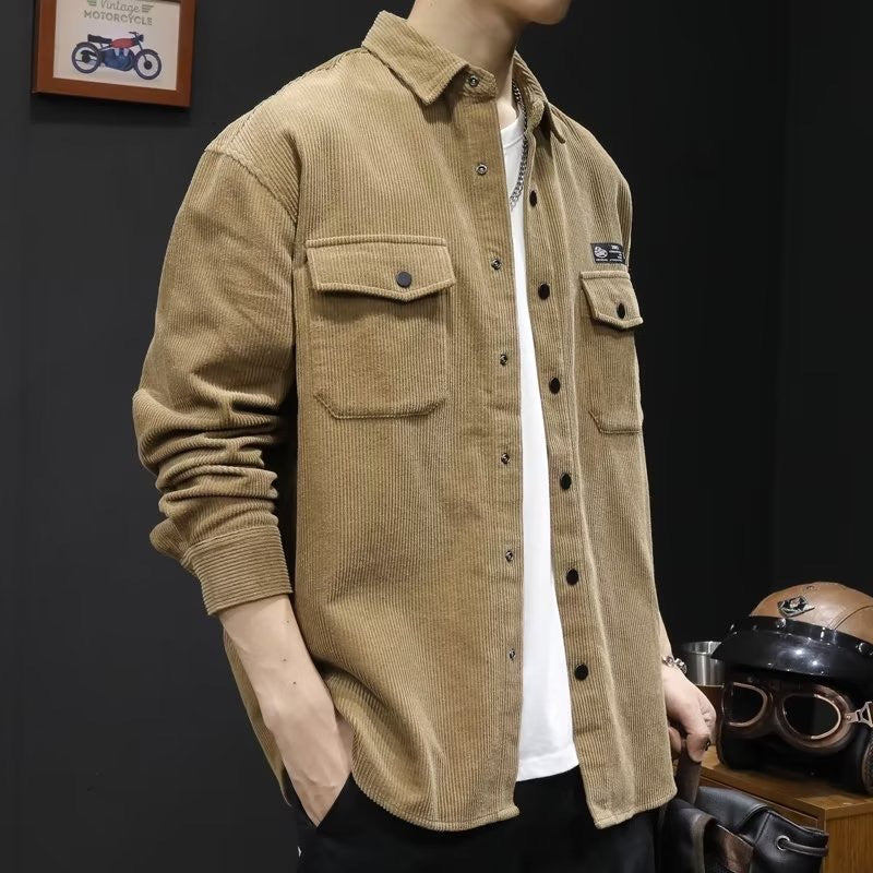 Men’s Corduroy Shirt – Plus-Size Oversized Long-Sleeve Shirt for Spring and Autumn