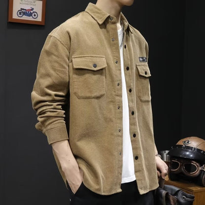 Men’s Corduroy Shirt – Plus-Size Oversized Long-Sleeve Shirt for Spring and Autumn