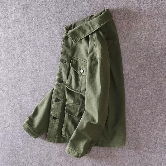 Men’s Heavyweight Washed Denim Jacket – Trendy Street-Style Casual Workwear