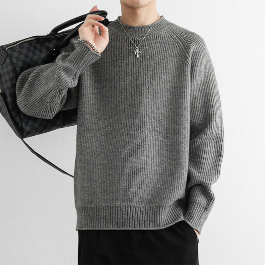 Chunky Knit Crew Neck Sweater – Warm Loose-Fit Winter Pullover