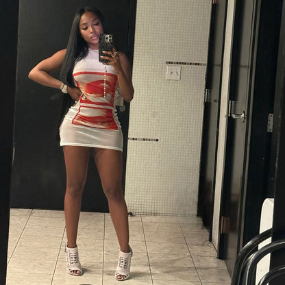 Women’s Sheer Slim-Fit Printed Sleeveless Top – Fashionable Hot Girl Casual Tank