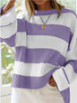 Women’s Loose Striped Sweater – Casual Long Batwing Sleeve Round Neck Pullover Knit Top