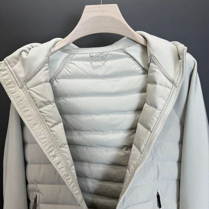 Men’s Lightweight Hooded Down Jacket – Casual Patchwork Minimalist Coat