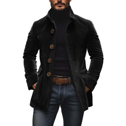 Men’s Winter Stand Collar Button-Up Jacket – Casual Blazer Style Outerwear Coat