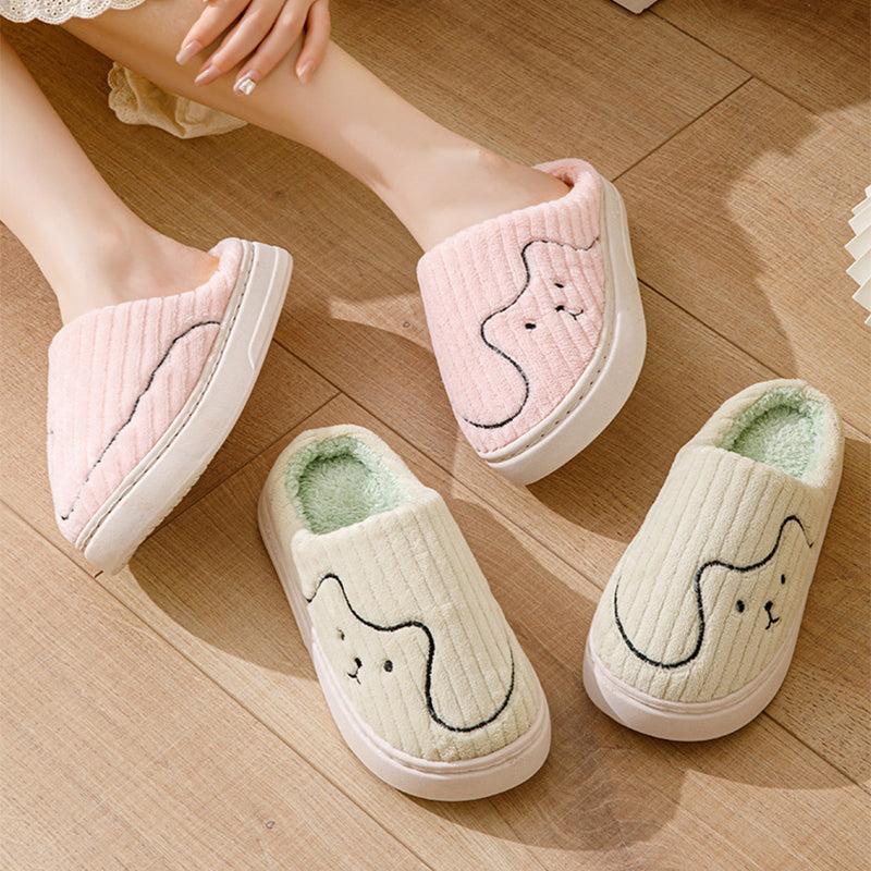 Striped Cat Plush Slippers for Women & Men – Winter Warm Non-Slip Indoor House Shoes