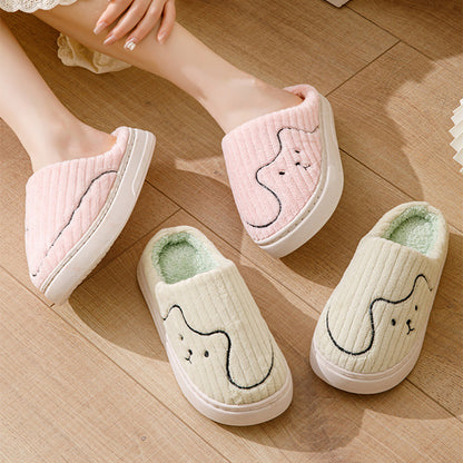 Striped Cat Plush Slippers for Women & Men – Winter Warm Non-Slip Indoor House Shoes
