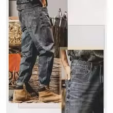 Men’s Designer Brand Straight Leg Denim Pants - High Quality Blue Trousers for Spring and Fall. Versatile Fashion Jeans for Outdoor Parties and Cool Weather.