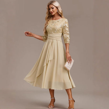 Women’s Elegant Lace Spliced Dress – Round‑Neck, Cross‑border Style