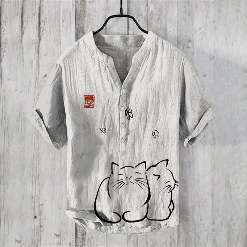 Men’s Retro Printed Short-Sleeve T-Shirt – Casual Loose-Fit Summer Top.