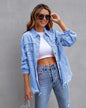 Women’s Fashion Ripped Shirt Jacket – Casual Autumn & Spring Top, Trendy Outerwear