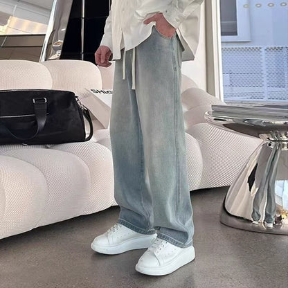 Men’s Straight-Leg Relaxed-Fit American-Style Jeans – Casual Denim Pants