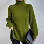 Women’s Turtleneck Pullover Sweater – Solid Color Long Sleeve Top with Split Design