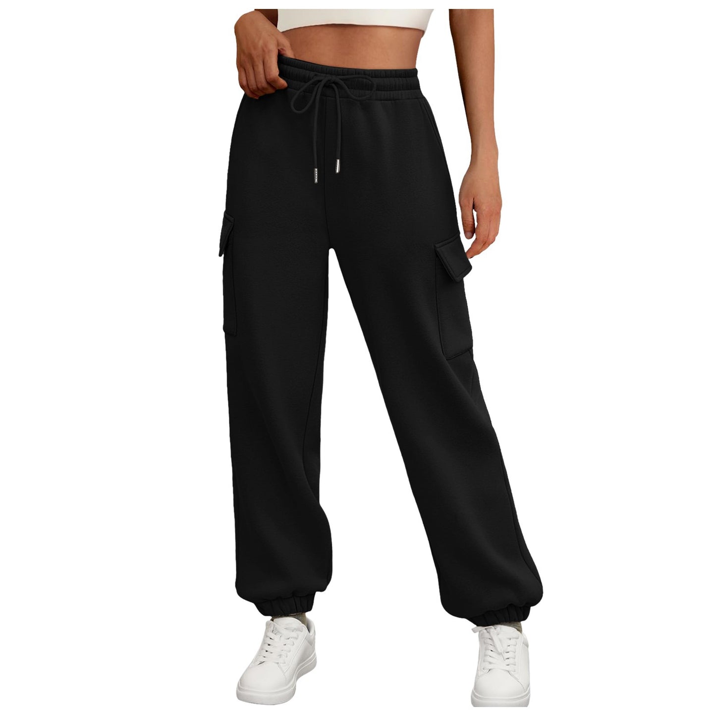 Women’s Fleece-Lined Sweatpants – Baggy Jogger Trousers with Pockets, Casual Fall Cargo Pants