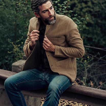 Men’s Solid-Color Wool Jacket – Youthful Trendy Fashion Outerwear