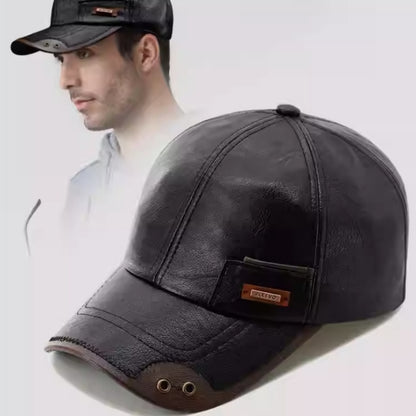 Winter Leather Baseball Cap – Warm Fleece-Lined Windproof and Snowproof Hat