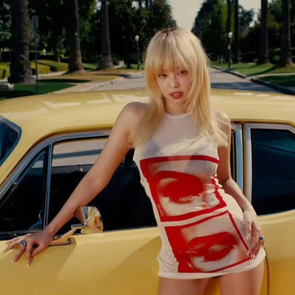 Women’s Sheer Slim-Fit Printed Sleeveless Top – Fashionable Hot Girl Casual Tank