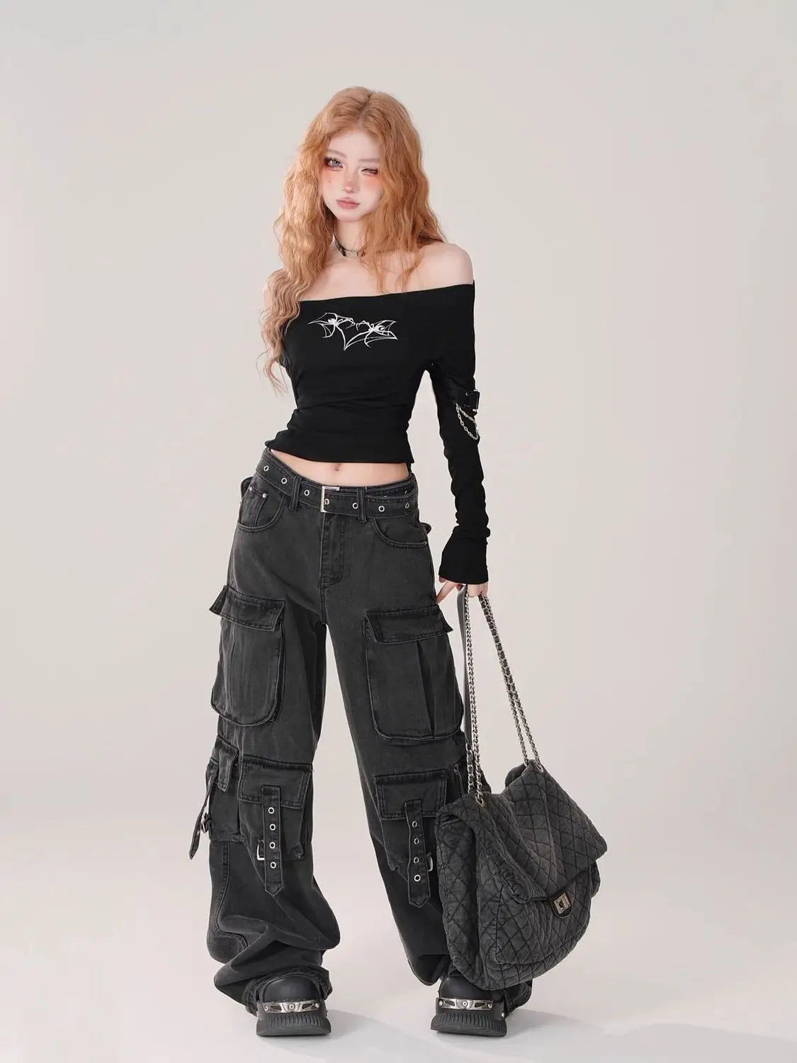 Women’s Y2K Cargo Pants – Straight Leg Streetwear Trousers with Pockets | 2000s Grunge Aesthetic