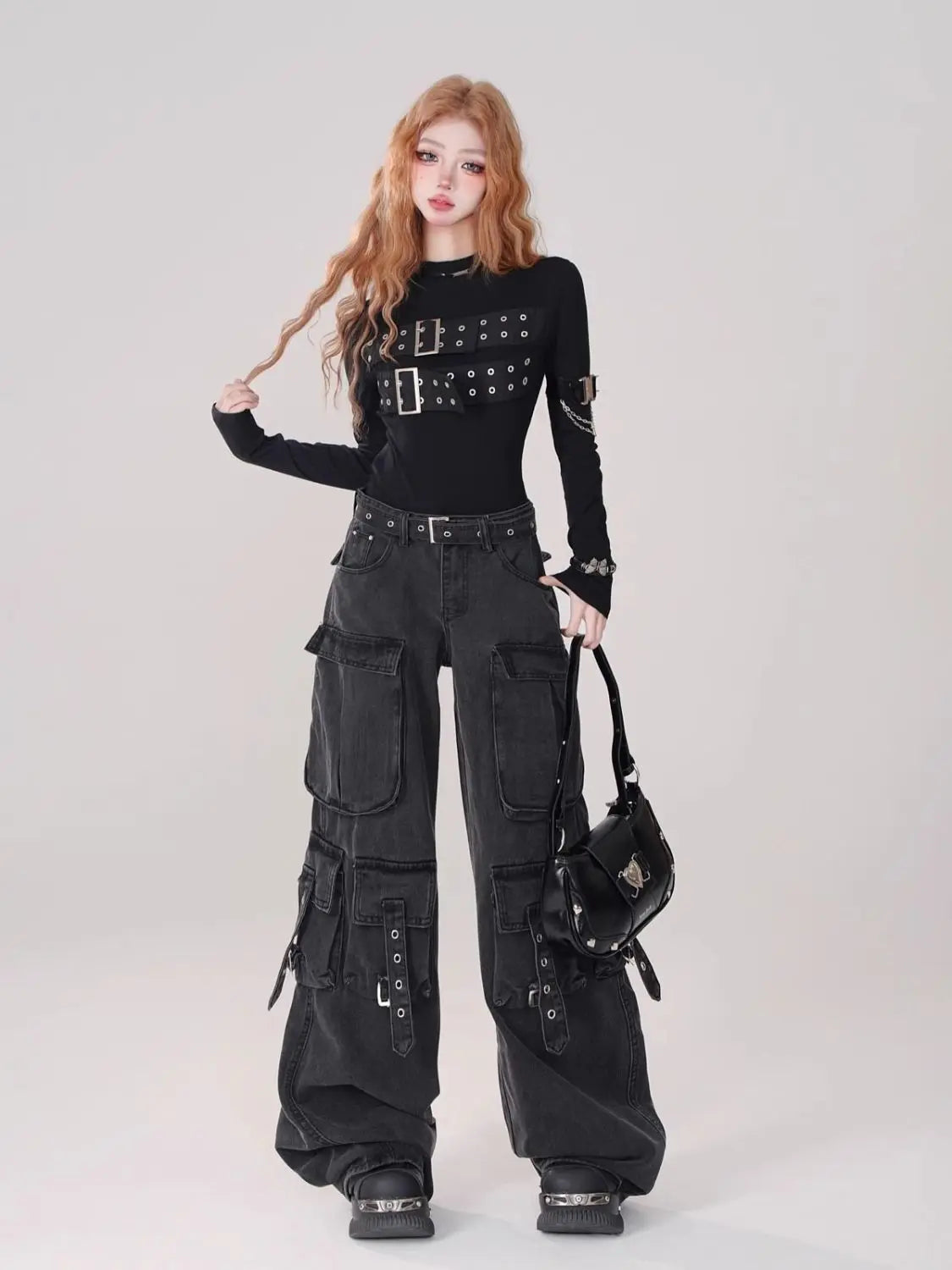 Women’s Y2K Cargo Pants – Straight Leg Streetwear Trousers with Pockets | 2000s Grunge Aesthetic