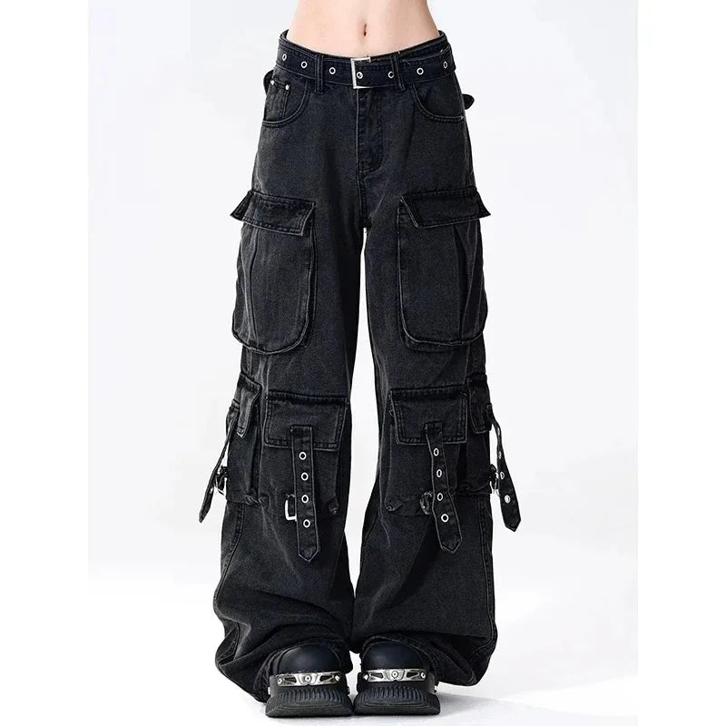 Women’s Y2K Cargo Pants – Straight Leg Streetwear Trousers with Pockets | 2000s Grunge Aesthetic