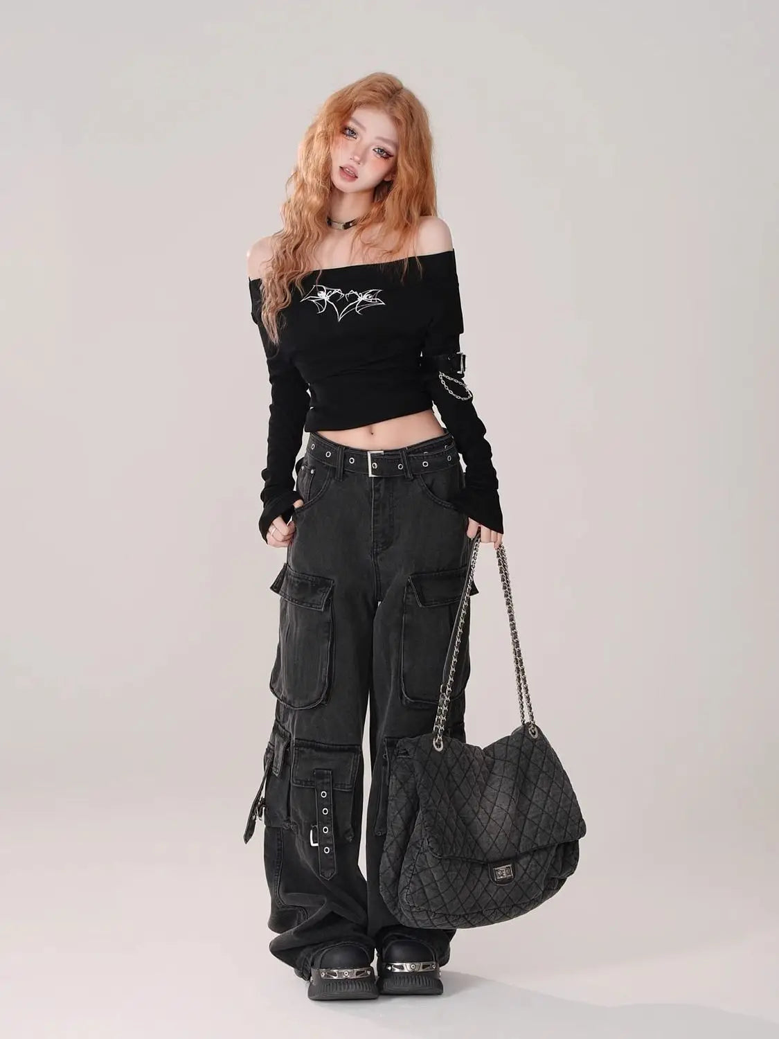 Women’s Y2K Cargo Pants – Straight Leg Streetwear Trousers with Pockets | 2000s Grunge Aesthetic