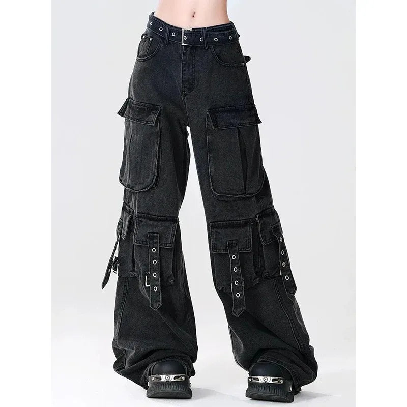 Women’s Y2K Cargo Pants – Straight Leg Streetwear Trousers with Pockets | 2000s Grunge Aesthetic
