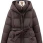 Women’s Short Hooded Coat – Waist-Cinching Slim-Fit Tie-Front Warm Jacket