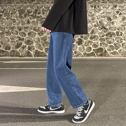 Men’s Smoke Gray Loose Wide-Leg Straight Jeans – Casual Retro Denim Pants