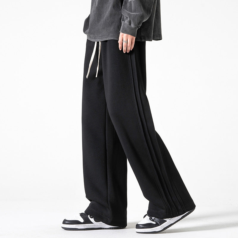 Men’s Loose-Fit Wide-Leg Sweatpants – Straight-Leg Draped Athletic Trousers