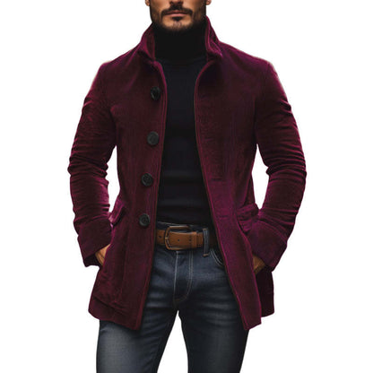 Men’s Winter Stand Collar Button-Up Jacket – Casual Blazer Style Outerwear Coat