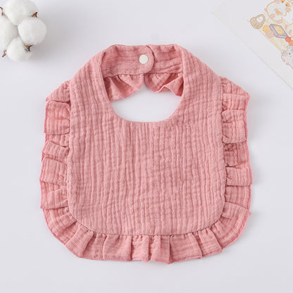 Baby Ruffled Cotton Bib – Printed Gauze Lace Absorbent Feeding Bib