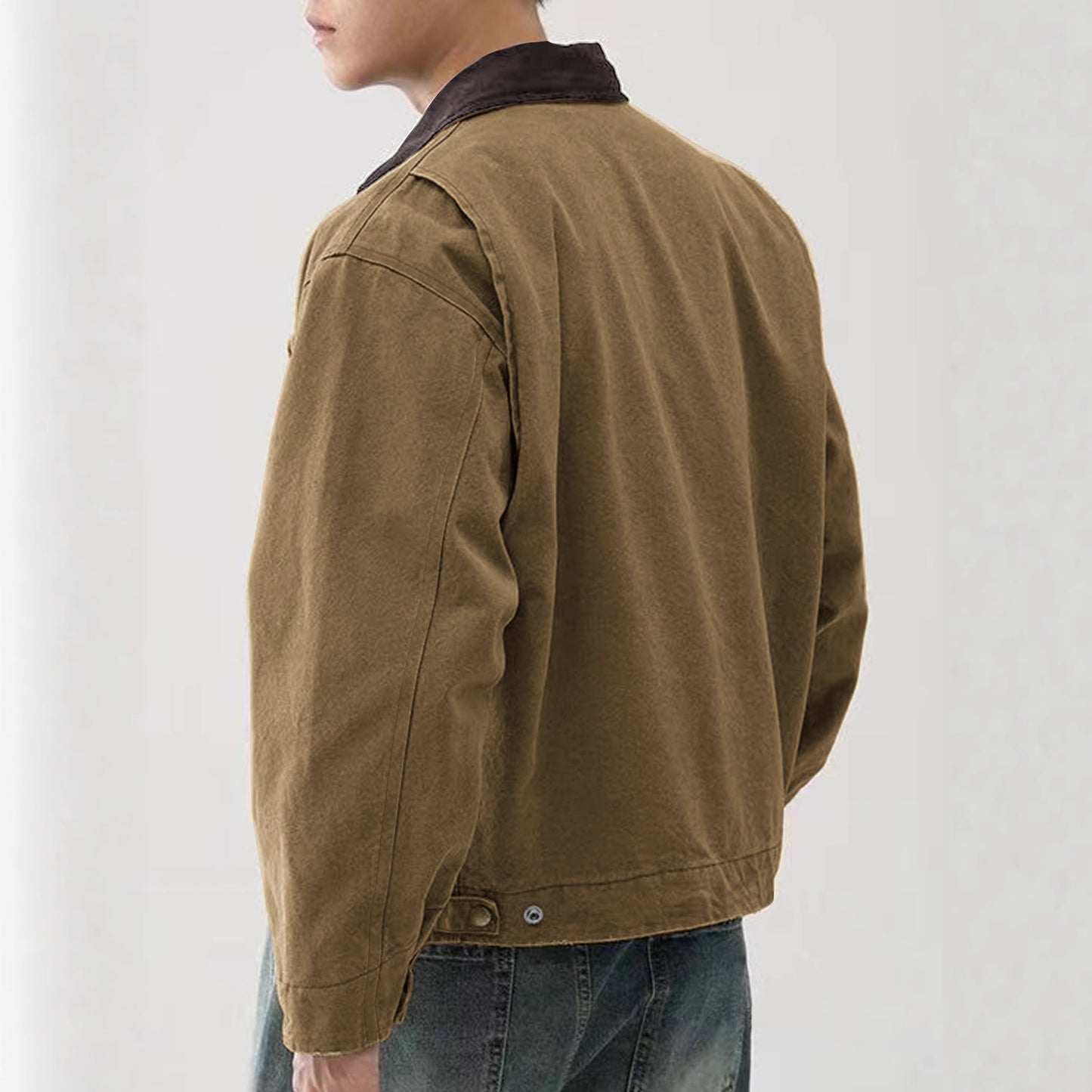 Men’s Turn-Down Collar Jacket – Washed Tooling Coat for Spring & Autumn
