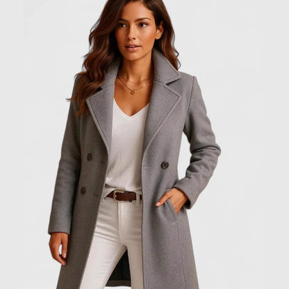 Women’s Single-Breasted Mid-Length Coat with Pockets – Elegant Lapel Jacket, Casual Long-Sleeve Fashion Outerwear