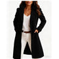 Women’s Single-Breasted Mid-Length Coat with Pockets – Elegant Lapel Jacket, Casual Long-Sleeve Fashion Outerwear