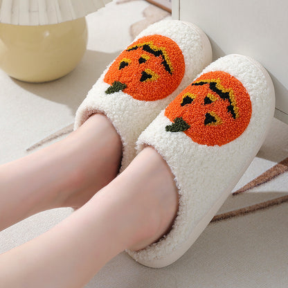 Halloween Pumpkin Slippers – Warm Winter Indoor House Shoes for Women & Men