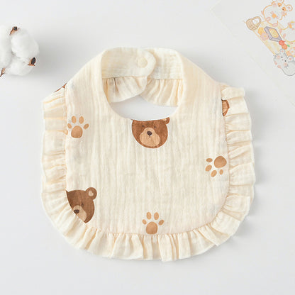 Baby Ruffled Cotton Bib – Printed Gauze Lace Absorbent Feeding Bib