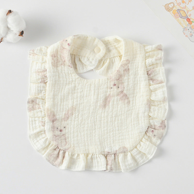 Baby Ruffled Cotton Bib – Printed Gauze Lace Absorbent Feeding Bib