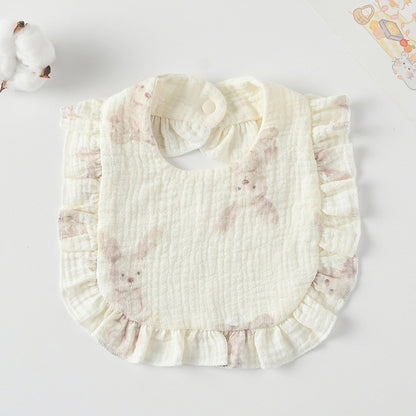 Baby Ruffled Cotton Bib – Printed Gauze Lace Absorbent Feeding Bib