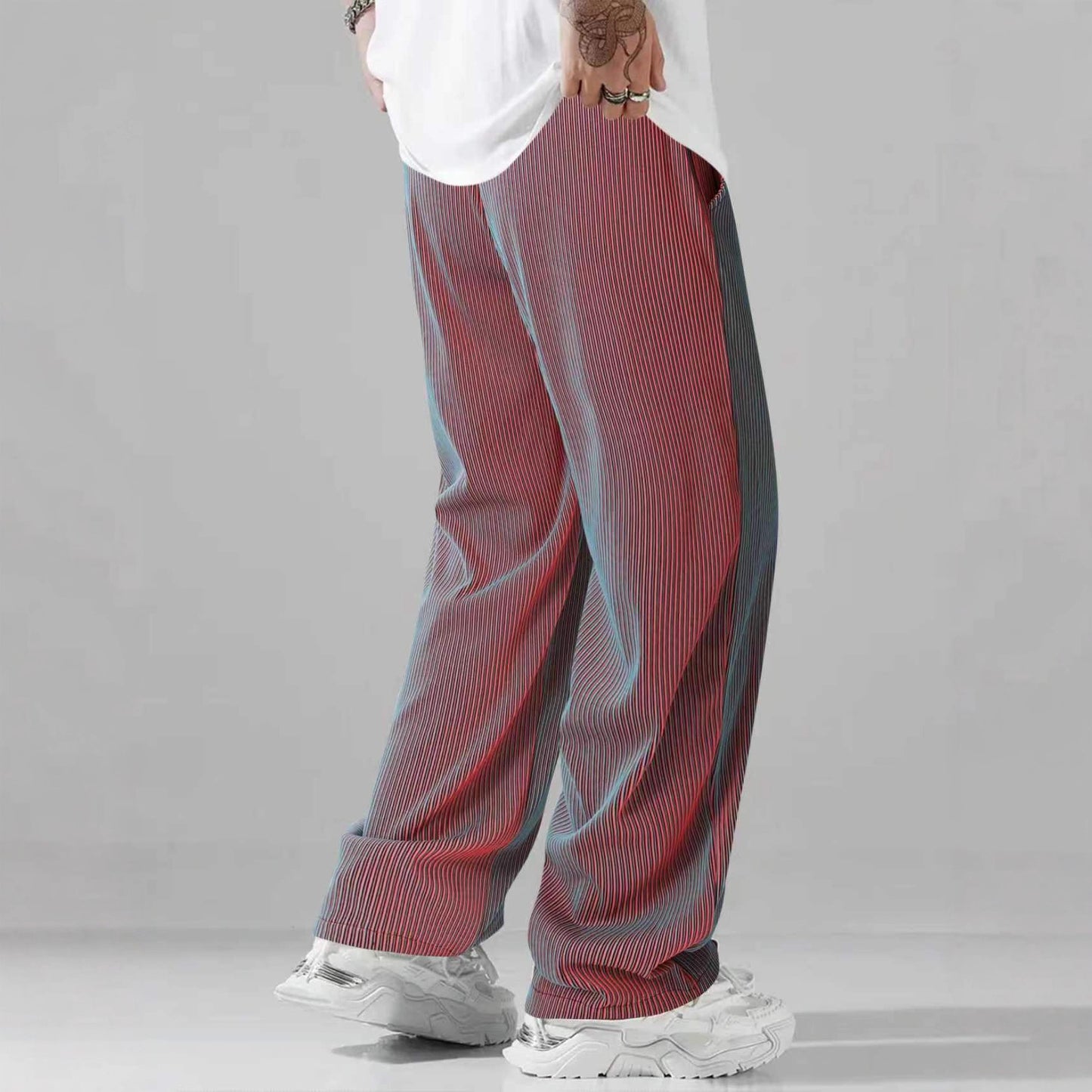 Men’s Camouflage Gradient Stripe Pants – Wide-Leg Loose Casual Luxury Trousers