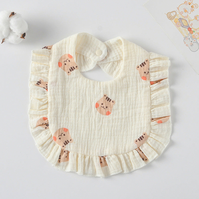 Baby Ruffled Cotton Bib – Printed Gauze Lace Absorbent Feeding Bib
