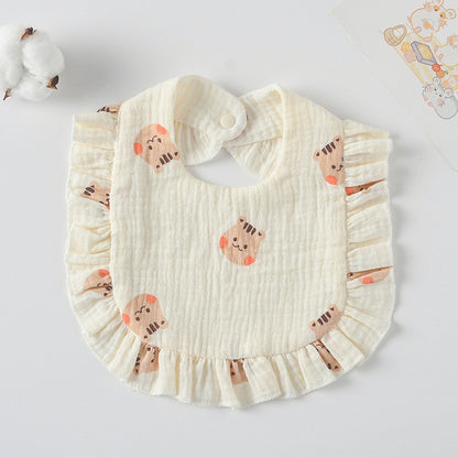 Baby Ruffled Cotton Bib – Printed Gauze Lace Absorbent Feeding Bib