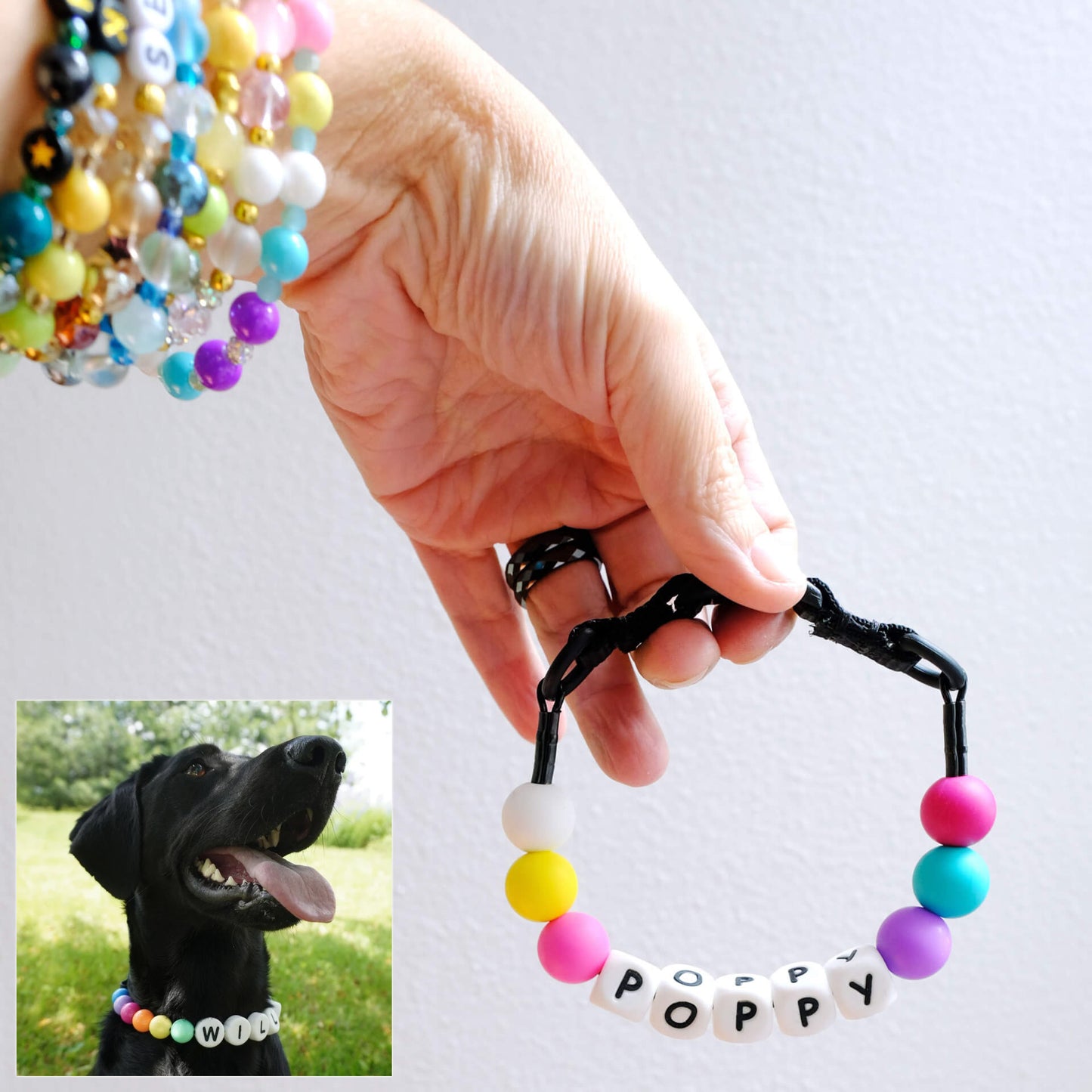 Personalized Dog Beaded Name Collar & Bracelet Set – Custom Letter Bead Pet Necklace