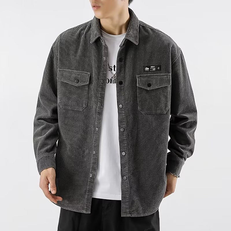 Men’s Corduroy Shirt – Plus-Size Oversized Long-Sleeve Shirt for Spring and Autumn