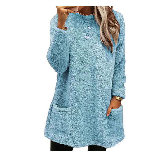 Women’s Fleece Pullover Hoodie – Warm Thick Long-Sleeve Sweater with Pockets, Casual Fall/Winter Plush Top