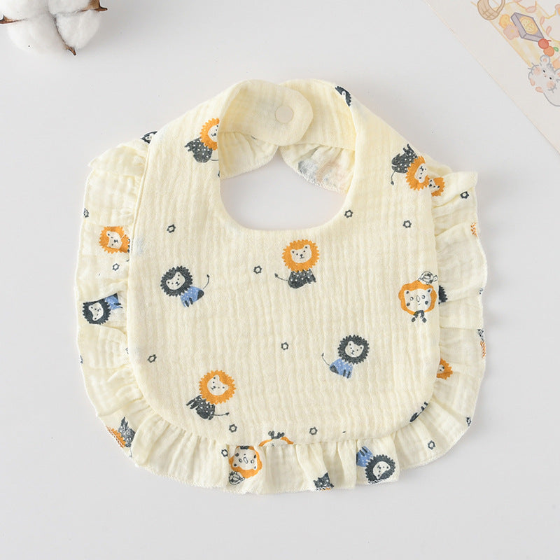 Baby Ruffled Cotton Bib – Printed Gauze Lace Absorbent Feeding Bib