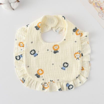 Baby Ruffled Cotton Bib – Printed Gauze Lace Absorbent Feeding Bib