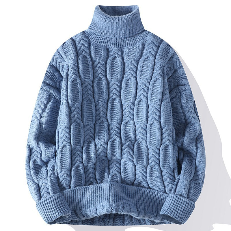 Men’s Autumn Winter Turtleneck Cable Knit Sweater – Casual Fit Warm Pullover