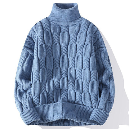 Men’s Autumn Winter Turtleneck Cable Knit Sweater – Casual Fit Warm Pullover