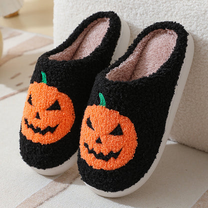 Halloween Pumpkin Slippers – Warm Winter Indoor House Shoes for Women & Men